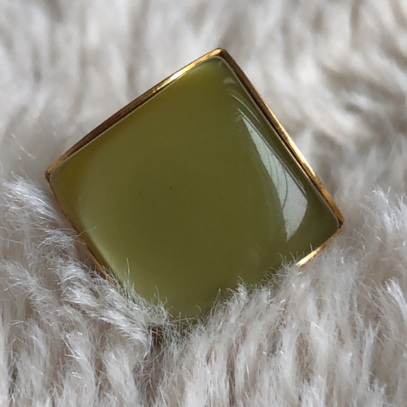 Moonglow Lime Green Chartreuse Diamond Shape Sterling Vermeil Adjustable Ring - Picture 1 of 17